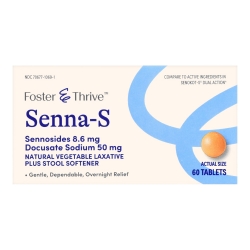 Stool Softener Foster & Thrive Tablet 60 per Bottle 50 mg – 8.6 mg Strength Docusate Sodium / Calcium Sennosides