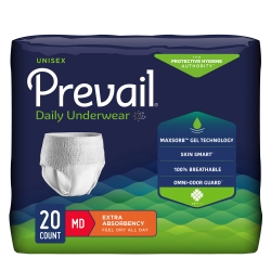 Unisex Adult Absorbent Underwear Prevail Daily Underwear Extra Pull On with Tear Away Seams Medium Disposable Moderate Absorbency