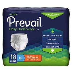 Unisex Adult Absorbent Underwear Prevail Daily Underwear Extra Pull On with Tear Away Seams Large Disposable Moderate Absorbency