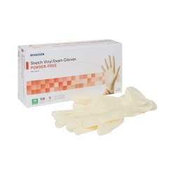 Exam Glove McKesson Medium NonSterile Stretch Vinyl Standard Cuff Length Smooth Ivory Not Rated