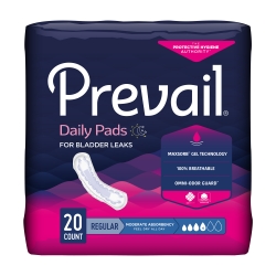 Bladder Control Pad Prevail Daily Pads 9-1/4 Inch Length Moderate Absorbency Polymer Core One Size Fits Most