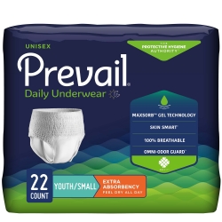 Unisex Youth Absorbent Underwear Prevail Daily Underwear Pull On with Tear Away Seams Small Disposable Moderate Absorbency