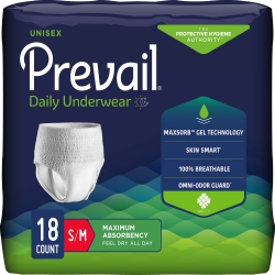 Unisex Adult Absorbent Underwear Prevail Daily Underwear Maximum Pull On with Tear Away Seams Small / Medium Disposable Heavy Absorbency