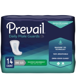 Bladder Control Pad Prevail Daily Male Guards 12-1/2 Inch Length Heavy Absorbency Polymer Core One Size Fits Most