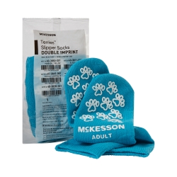 Slipper Socks McKesson Terries Unisex Adult One Size Fits Most Double Tread Single Patient Use Teal