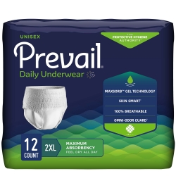Unisex Adult Absorbent Underwear Prevail Daily Underwear Extra Pull On with Tear Away Seams 2X-Large Disposable Moderate Absorbency