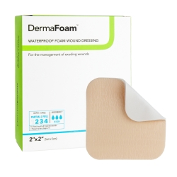 Foam Dressing DermaFoam 2 X 2 Inch Without Border Waterproof Backing Nonadhesive Square Sterile