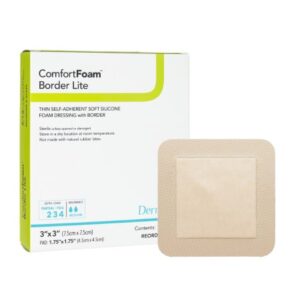 Thin Foam Dressing ComfortFoam Border Lite 3 X 3 Inch With Border Waterproof Backing Silicone Adhesive Square Sterile