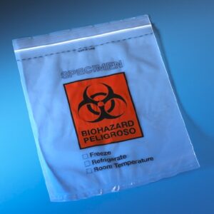 Specimen Transport Bag with Document Pouch 8 X 10 Inch Zip Closure Biohazard Symbol / Storage Instructions NonSterile