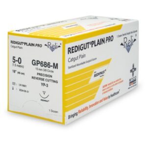 Absorbable Suture with Needle Reli Plain Gut MP-3 3/8 Circle Precision Reverse Cutting Needle Size 5-0