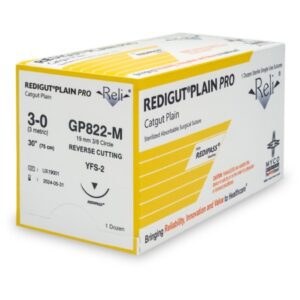 Absorbable Suture with Needle Reli Plain Gut MFS-2 3/8 Circle Reverse Cutting Needle Size 3-0