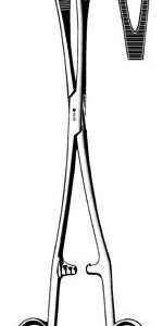 Sponge Forceps Sklar Rampley 9-3/4 Inch Length OR / Surgical Grade German Stainless Steel NonSterile Locking Finger Ring Handle Straight Fenestrated Serrated Teardrop Tips