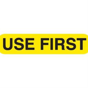 Pre-Printed Label Auxiliary Label Yellow Paper USE FIRST Black Quality Control Label 37-100 X 11-31/50 Inch