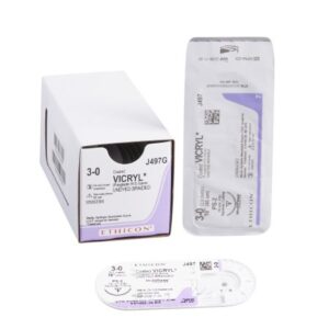 Absorbable Suture with Needle Coated Vicryl Polyglactin 910 PS-2 3/8 Circle Precision Reverse Cutting Needle Size 3-0 Braided
