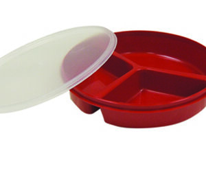 Partitioned Scoop Plate FabLife Red Reusable Plastic 8 Inch Diameter