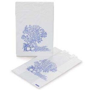 Bedside Bag 3-1/2 X 7 X 11-1/2 Inch White / Blue Floral Print Plastic