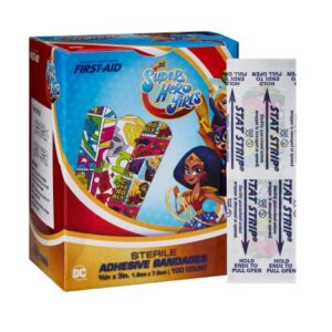 Adhesive Strip American White Cross Stat Strip 3/4 X 3 Inch Plastic Rectangle Kid Design (DC Super Hero Girls) Sterile