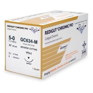 Absorbable Suture with Needle Reli Chromic Gut C-6 3/8 Circle Reverse Cutting Needle Size 5-0