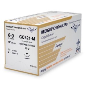 Absorbable Suture with Needle Reli Chromic Gut C-3 3/8 Circle Reverse Cutting Needle Size 6-0