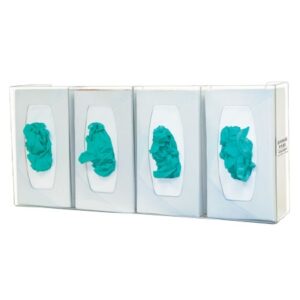 Glove Box Holder Quad with Dividers Horizontal or Vertical Mounted 4-Box Capacity Clear 4 X 10.13 X 22.63 Inch Plastic