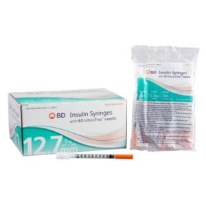 Standard Insulin Syringe with Needle Ultra-Fine 1 mL 1/2 Inch 30 Gauge NonSafety Regular Wall