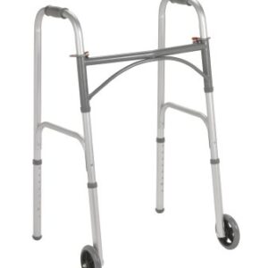 Dual Release Folding Walker with Wheels Adjustable Height drive Steel Frame 350 lbs. Weight Capacity 21 to 32 Inch Height