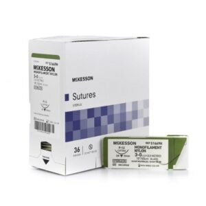 Nonabsorbable Suture with Needle McKesson Nylon P-12 3/8 Circle Precision Reverse Cutting Needle Size 3-0 Monofilament