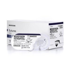 Nonabsorbable Suture with Needle McKesson Polypropylene P-12 3/8 Circle Precision Reverse Cutting Needle Size 4-0 Monofilament