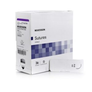 Absorbable Suture with Needle McKesson Polyglycolic Acid P-12 3/8 Circle Precision Reverse Cutting Needle Size 5-0 Braided