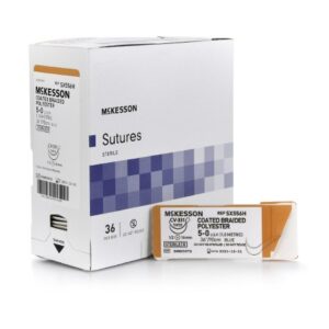 Nonabsorbable Suture with Needle McKesson Polyester CV-331 1/2 Circle Taper Point Needle Size 5-0 Braided