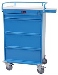 Punch Card Medication Cart Value Line 22.5 X 29.5 X 46.75 Inch, 43.25 Inch Writing Surface 1-Ea 3 Inch Multipurpose Storage Drawer, 2-Ea 9.75 Inch Drawers With Two Adjustable Dividers, 1-Ea 9.75 Inch Drawer With 1 Divider And Locking Narcotics Box Drawer Configuration, 17 X 23 Inch Internal Drawer