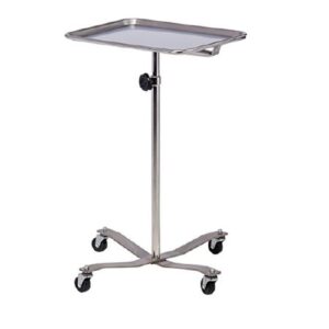 Mobile Instrument Stand Hand Operated Single Post 4-Leg Base Small Tray