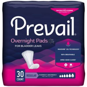 Bladder Control Pad Prevail Overnight 16 Inch Length Heavy Absorbency Polymer Core One Size Fits Most