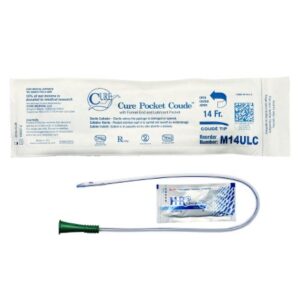 Urethral Catheter Cure Medical Pocket Catheter Coude Tip Uncoated PVC 14 Fr. 16 Inch
