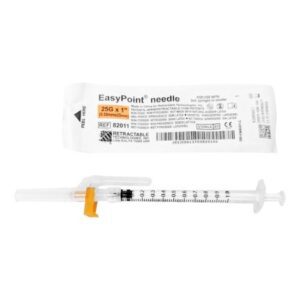 Safety Hypodermic Needle EasyPoint 1 Inch Length 25 Gauge Regular Wall Retractable Safety Needle