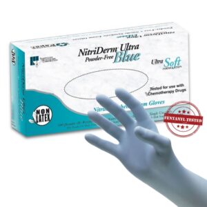 Exam Glove NitriDerm Ultra Blue 2X-Large NonSterile Nitrile Standard Cuff Length Fully Textured Light Blue Chemo Tested / Fentanyl Tested