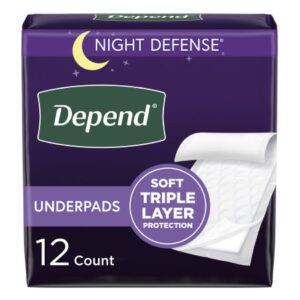 Disposable Underpad Depend Night Defense 21 X 36 Inch Three Layer Moderate Absorbency