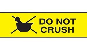 Pre-Printed Label Indeed Auxiliary Label Yellow Paper Do Not Crush Black Safety and Instructional 3/8 X 1-5/8 Inch