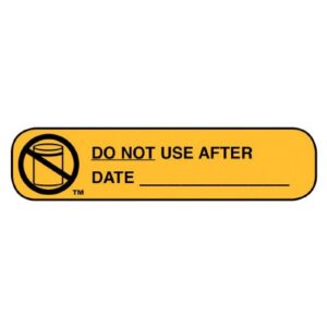 Pre-Printed Label Apothecary Products Auxiliary Label Yellow Paper DO NOT USE AFTER/ DATE _____ Black Quality Control Label 3/8 X 1-9/16 Inch
