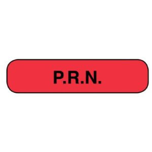 Pre-Printed Label Apothecary Products Auxiliary Label Pink Paper P.R.N. Black Safety and Instructional 3/8 X 1-9/16 Inch
