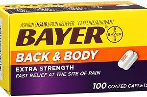 Pain Relief Bayer 500 mg – 32.5 mg Strength Aspirin / Caffeine Caplet 100 per Box