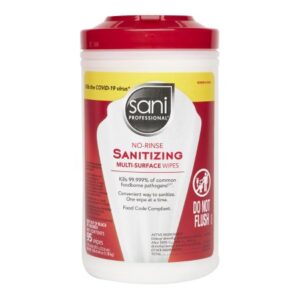 Surface Cleaner / Sanitizer Sani Professional No-Rinse Sanitizing Multi-Surface Premoistened Alcohol Based Manual Pull Wipe 95 Count Canister Alcohol Scent NonSterile