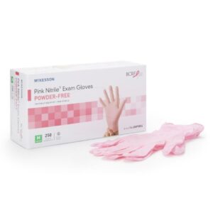 Exam Glove McKesson Pink Nitrile Medium NonSterile Nitrile Standard Cuff Length Textured Fingertips Pink Not Rated