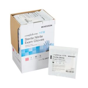 Exam Glove McKesson Confiderm STR Small Sterile Pair Nitrile Standard Cuff Length Textured Fingertips Blue Not Rated