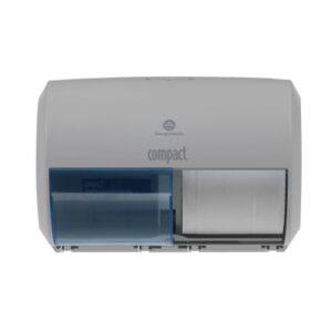 Toilet Tissue Dispenser Compact 2-Roll Side-by-Side Gray / Blue Plastic Manual Double Roll Wall Mount