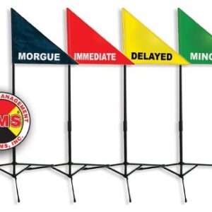 Treatment Area Flag Kit (1)Red, Immediate Flag, (1) Yellow, Delayed Flag, (1) Green, Minor Flag, (1) Black, Morgue Flag, (4) Fold-Up Tripod Bases, (4) Telescopic Poles, (1)Durable Carry Bag