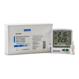 Datalogging Refrigerator / Freezer Thermometer with Alarm McKesson Fahrenheit / Celsius -50 degree to +158 degreeF (-50 degree to +70 degreeC) Flip-out Stand Battery Operated