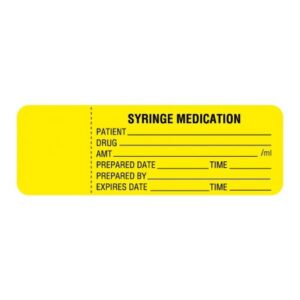 Pre-Printed Label UAL Anesthesia Label Yellow Paper Syringe Medication Patient_Drug_Amt_ Black Syringe Label 1 X 3 Inch