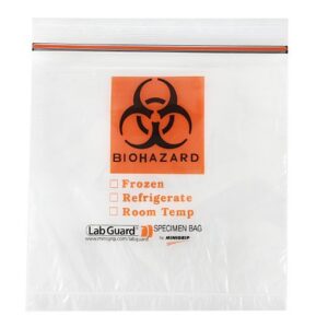 Specimen Transport Bag with Document Pouch Lab Guard 8 X 8 Inch Zip Closure Biohazard Symbol / Storage Instructions NonSterile
