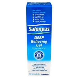 Topical Pain Relief Salonpas 3.1% – 10% – 15% Strength Camphor / Menthol / Methyl Salicylate Topical Gel 2.75 oz.